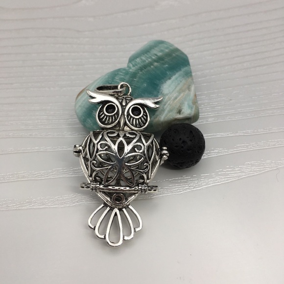 🦉Owl Aromatherapy Silver tone Locket.  Lava stone included. - Picture 1 of 2
